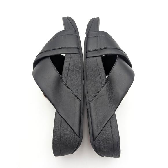 FitFlop LULU Crystal Buckle Leather Cross Slides Sandals Black Size US9 EU41 - Picture 5 of 15